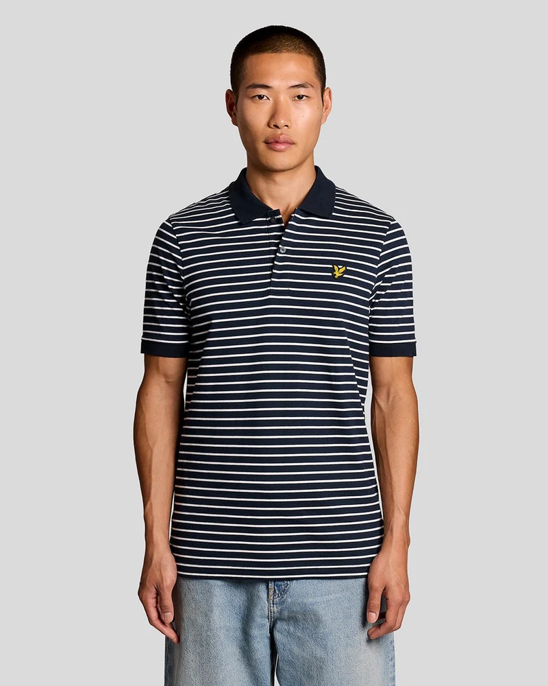 Lyle & Scott Herr piké bretonsk pikétröja | Mörk marinblå vit