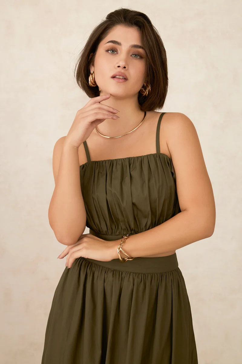 Sadira|100% Cotton Olive Crop Top