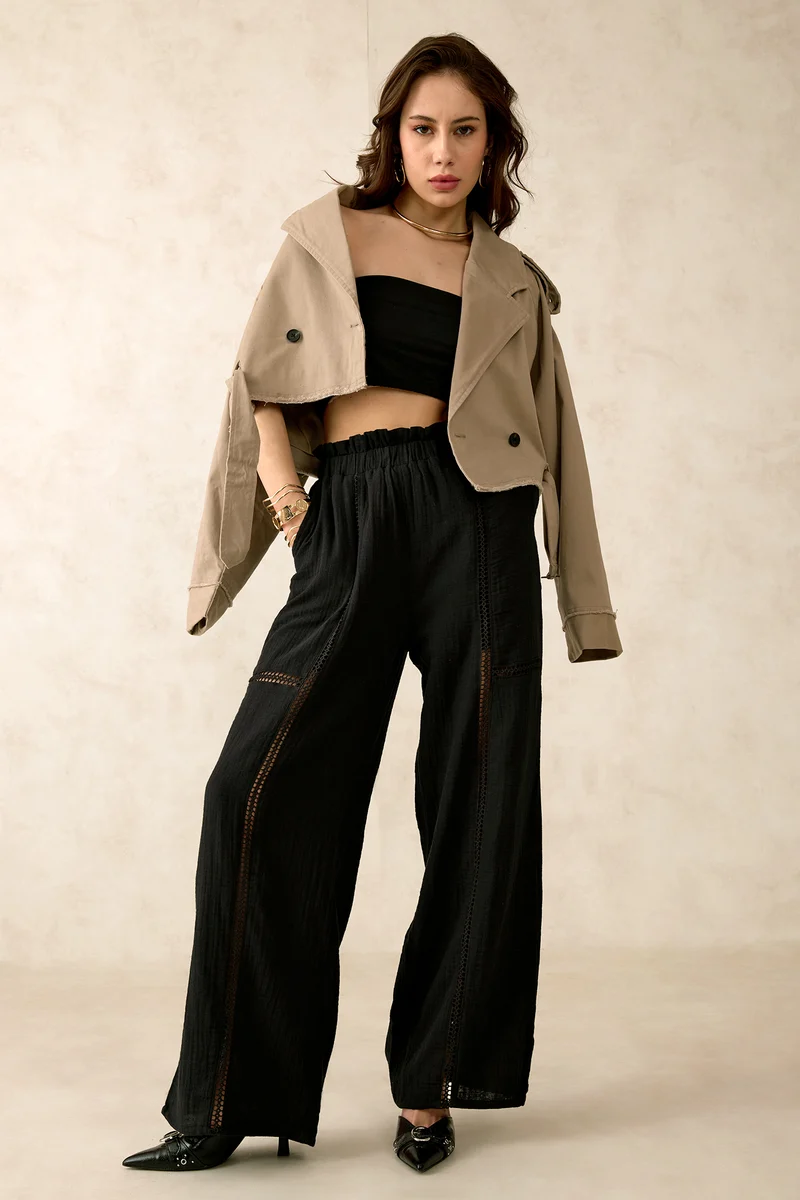 Stevie|100% Cotton Regular Paperbag Waist Pants