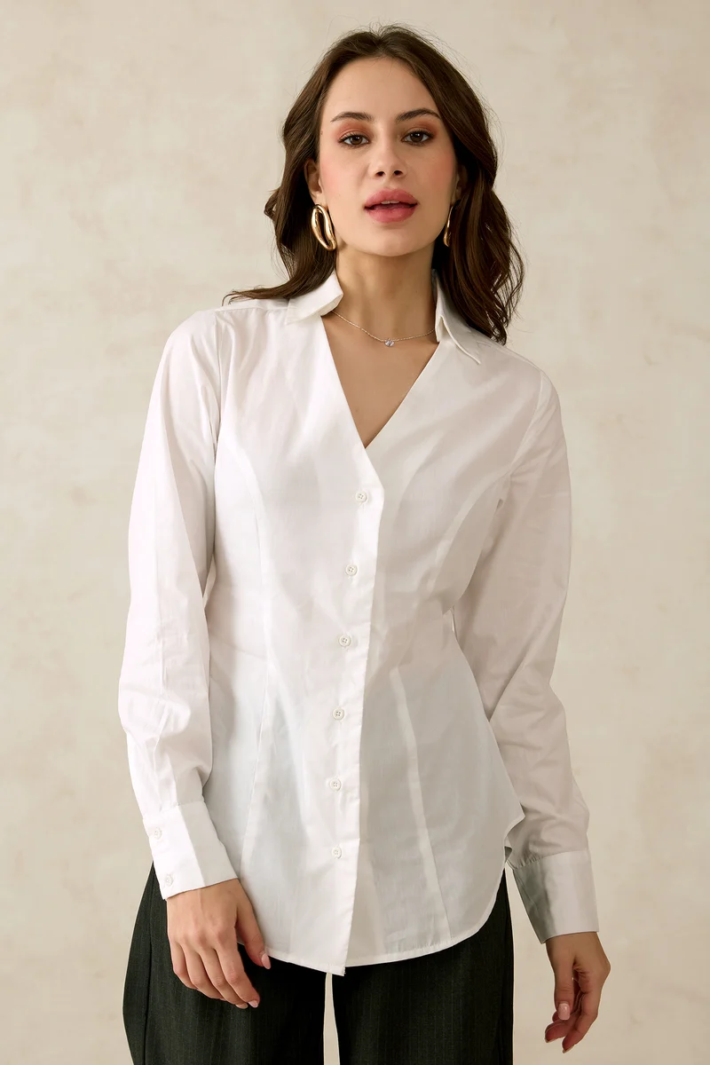 Molly|100% Cotton Back Cutout V-Neck Shirt