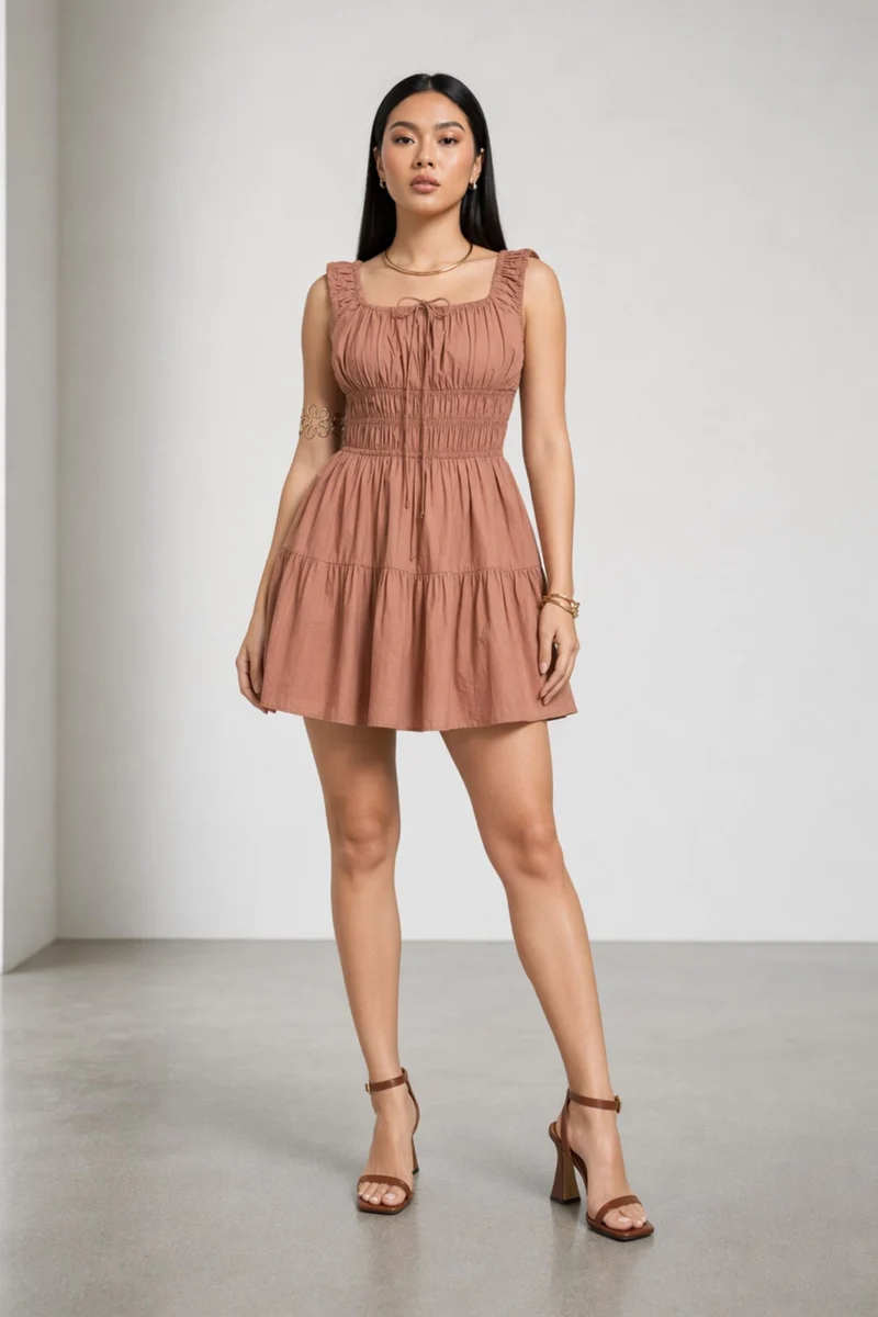 Chaya|100% Cotton Smocked Sleeveless Mini Dress