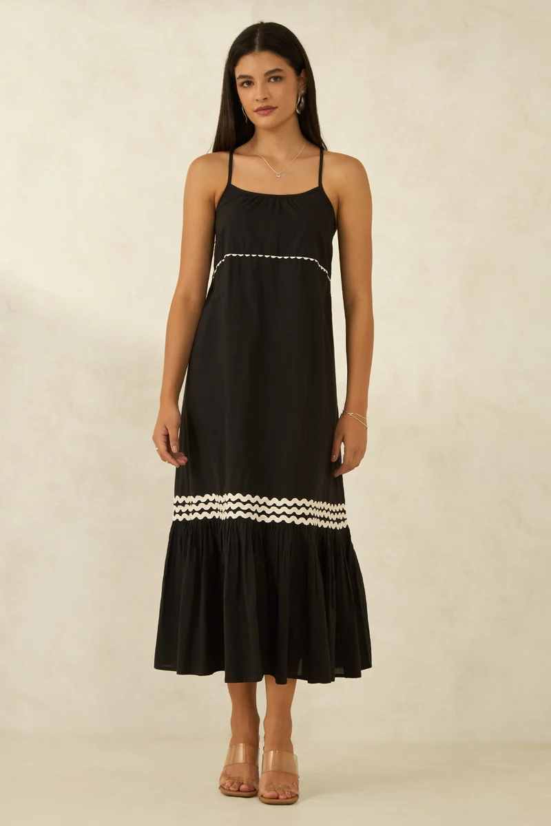 Emery|100% Cotton Ric-Rac Lace Tiered Maxi Dress