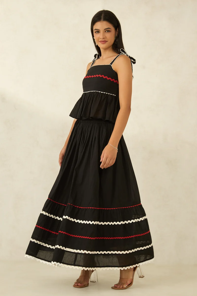 Miesha|100% Cotton Top & Skirt Black Co Ords