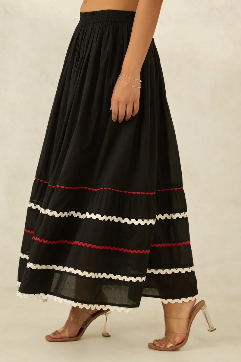 Miesha Skirt|100% Cotton Black Flared Skirt