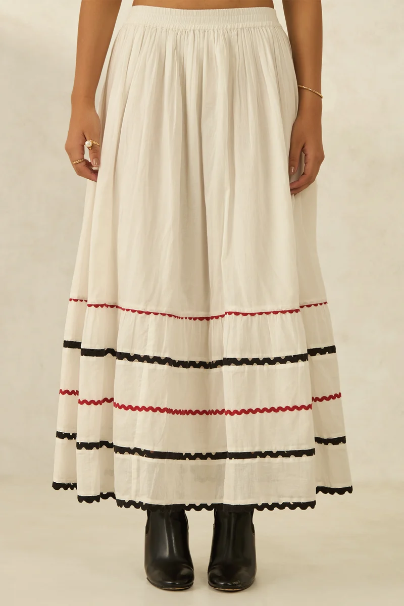 Ghazal Skirt|100% Cotton Flared Lace Skirt