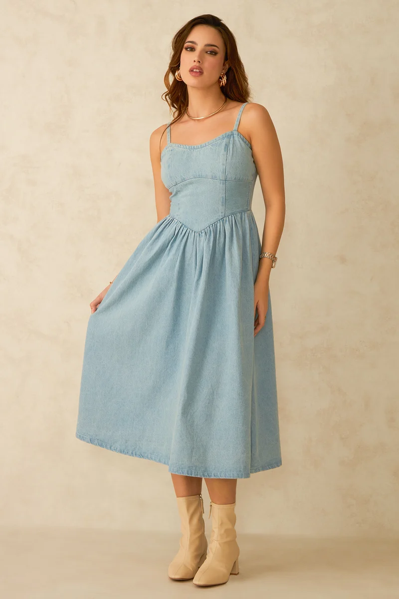 Karal |100% Cotton Paneled Fitted Bodice Dress