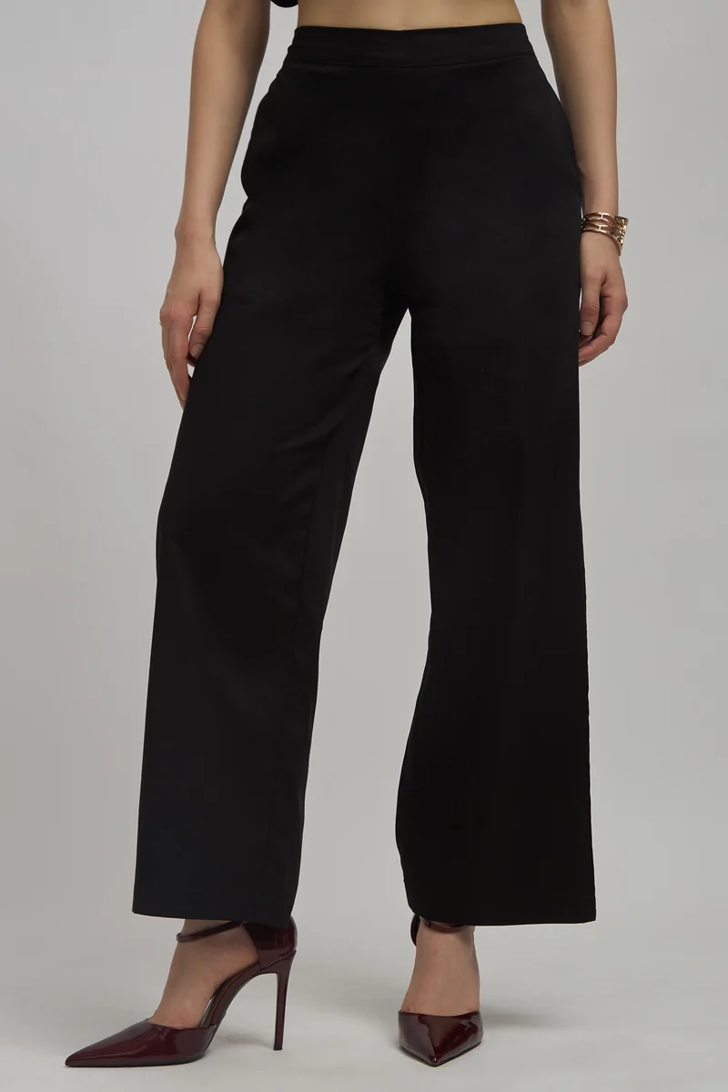Raisha Pants|Cotton Stretch High Rise Wide Pants
