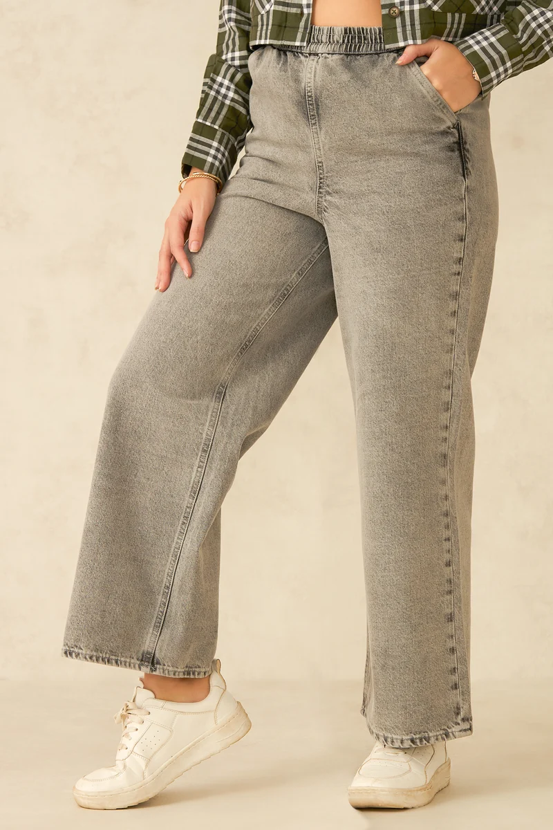 Noa|100% Cotton Wideleg Elasticated Waist Denim