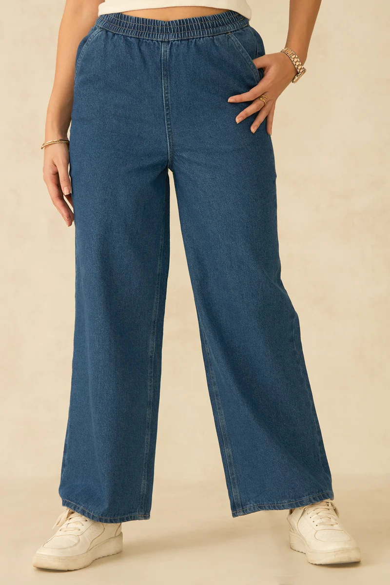 Gaia|100% Cotton Wideleg Elasticated Waist Denim