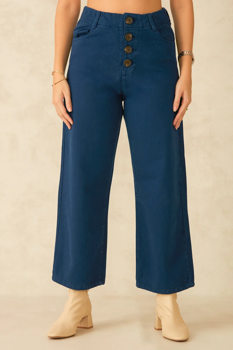Rio|100% Cotton High Waist Darkblue Ankle Jean
