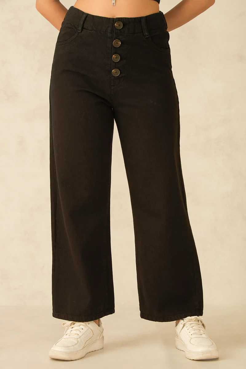 Zaya|100% Cotton High Waist Black Ankle Jean