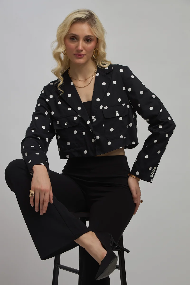 Reyna |100% Cotton Polka Crop Blazer