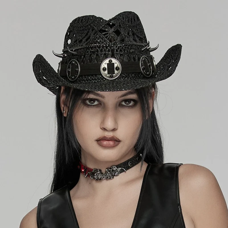 Dam Punk Cutout Dubbad vävd hatt Svart