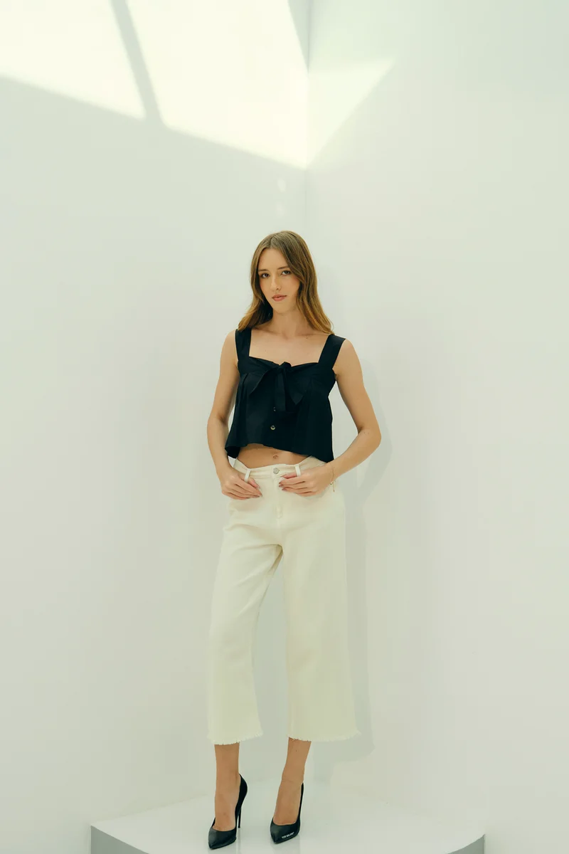 Charlotte|100% Cotton White Pant With Rough Edge