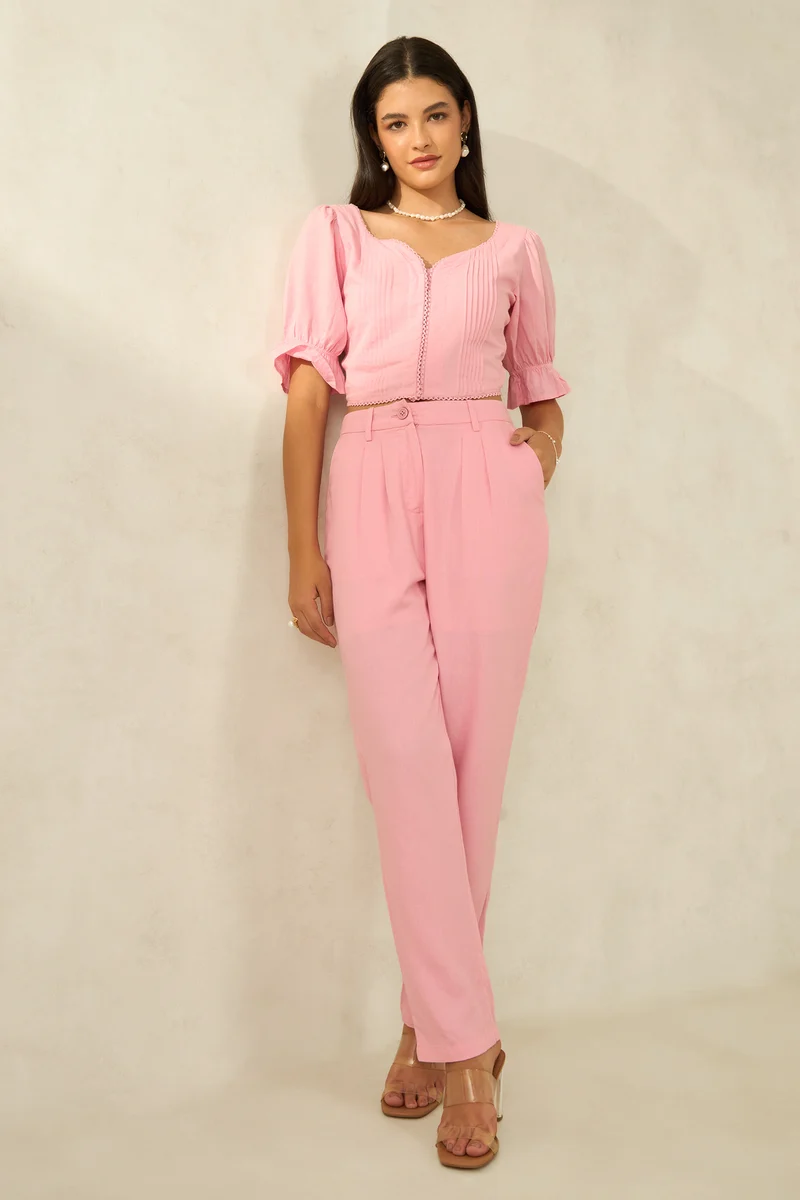 Lola|Linen Straight Fit Pleated Trousers