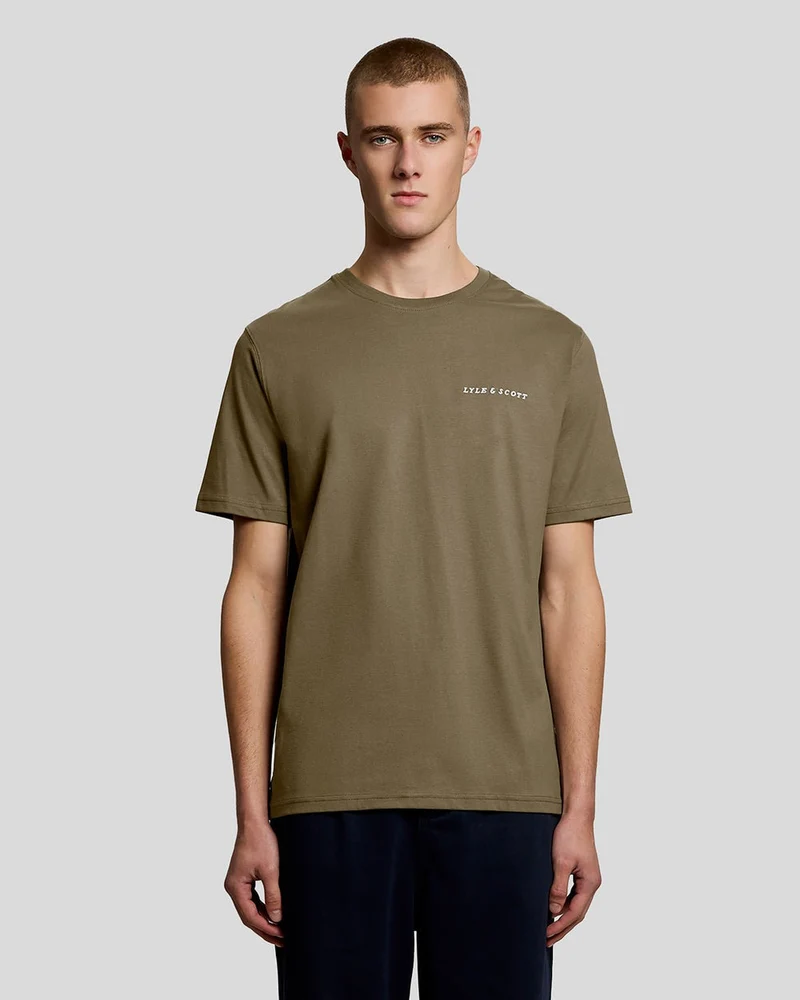 Lyle & Scott Herr T-shirt i linneblandning med raglanmönster | Khaki Ask