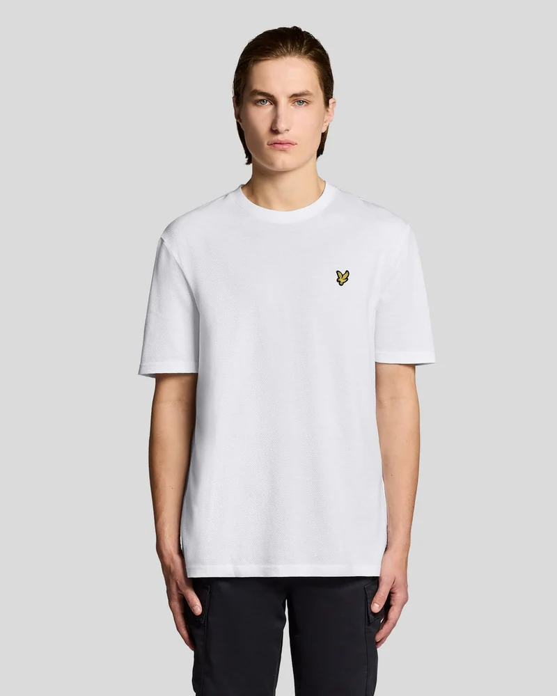 Lyle & Scott Herr T-shirt med popcorn-textur och jacquardmönster | Vit