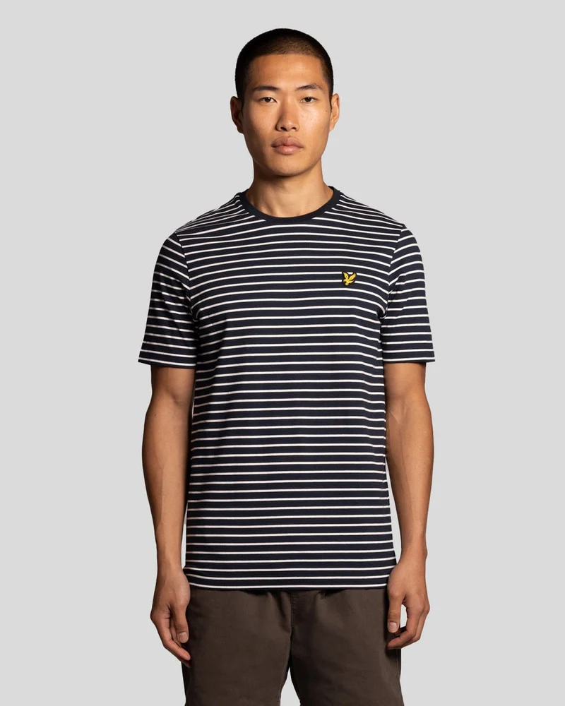 Lyle & Scott Herr Pique Breton Randig T-shirt | Mörk Marinblå Vit