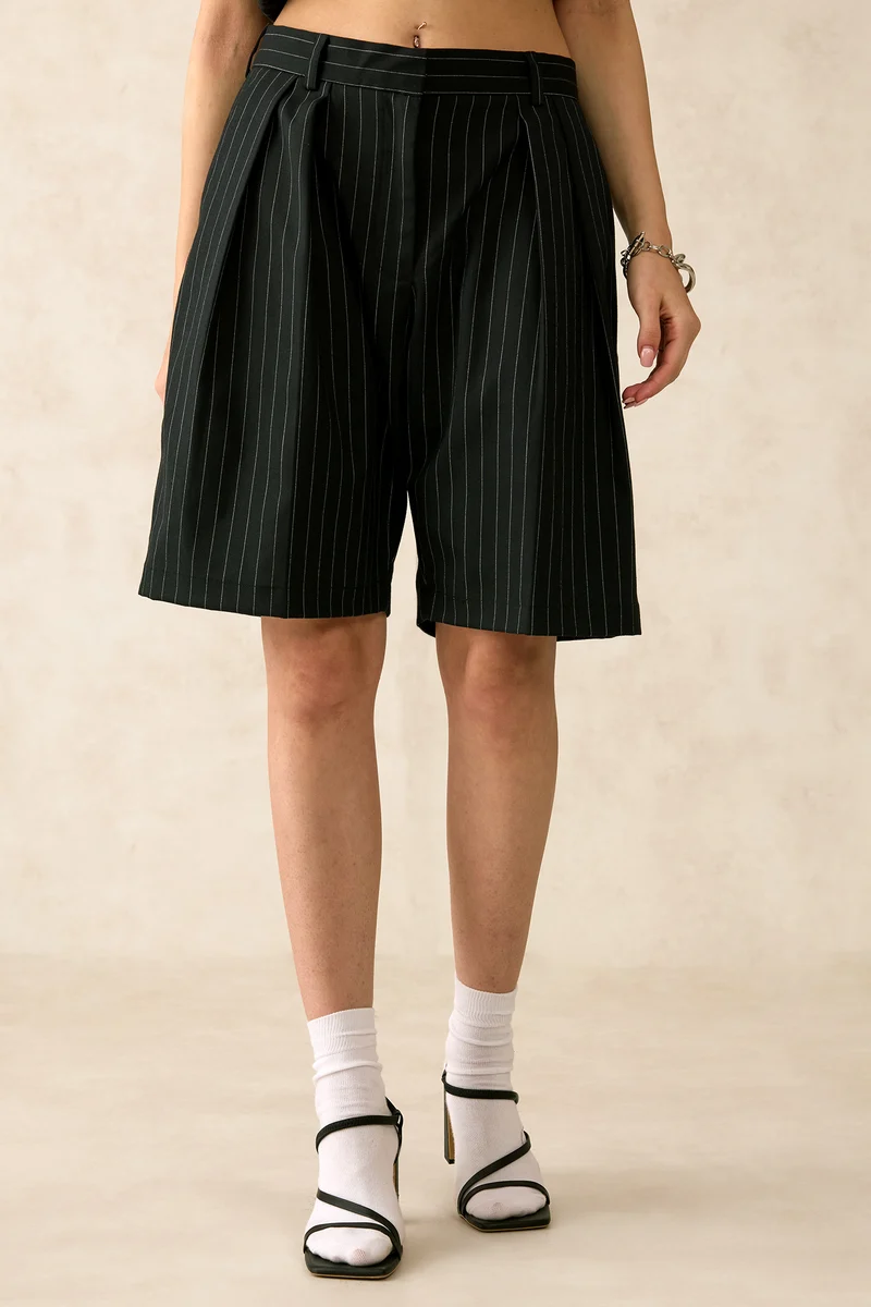 Presley|Viscose Stretch Striped Pleated Culottes