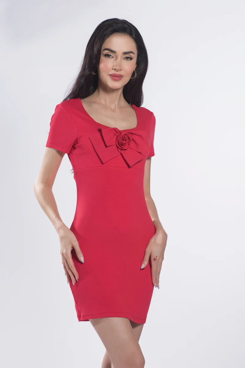 Love|100% Viscose Rose-Bow Bodycon Mini Dress
