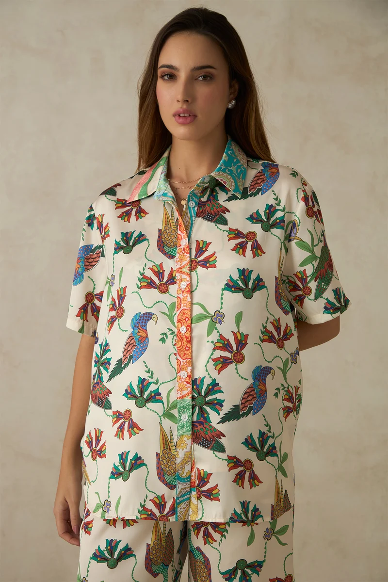 Palmira Shirt|Satin Abstract Print Shirt