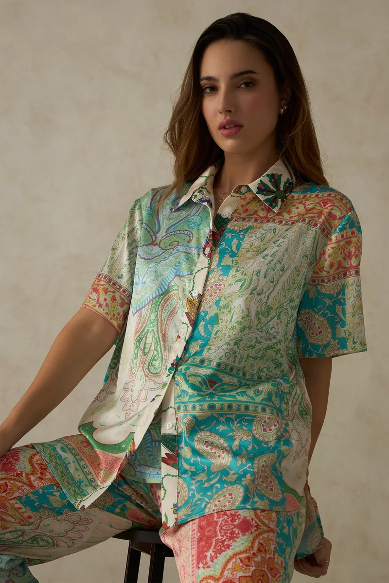 Louisa Shirt|Satin Floral Print Shirt