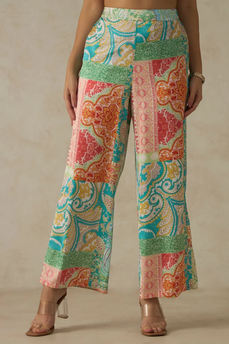 Paz Pants|Satin Abstract Print Pant