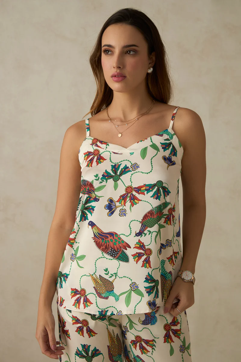 Louisa Top|Satin V Neck Floral Print Top