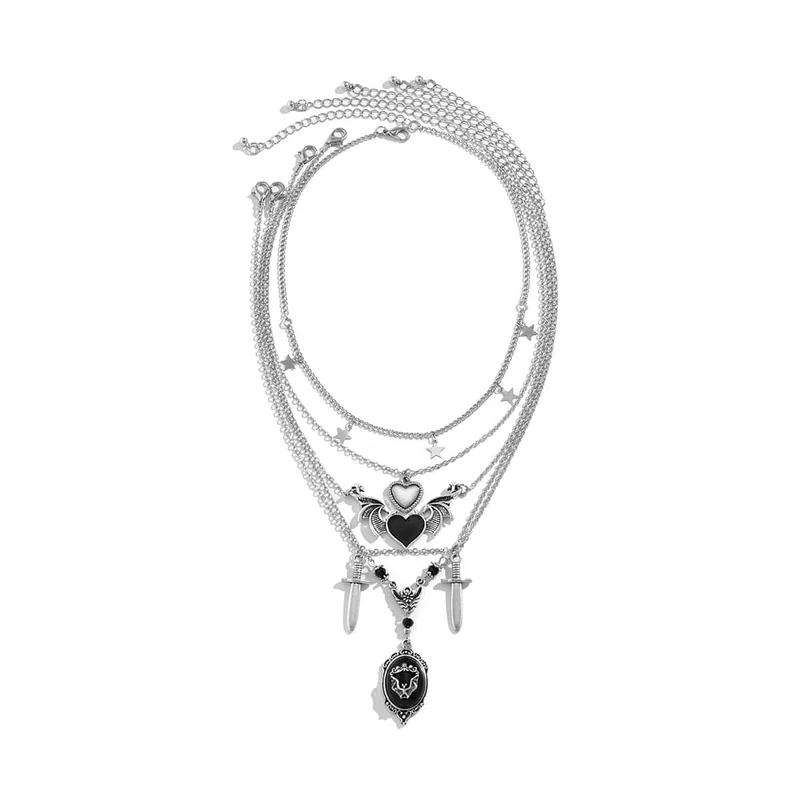 Kvinnors Punk Heart Layered Chain Choker