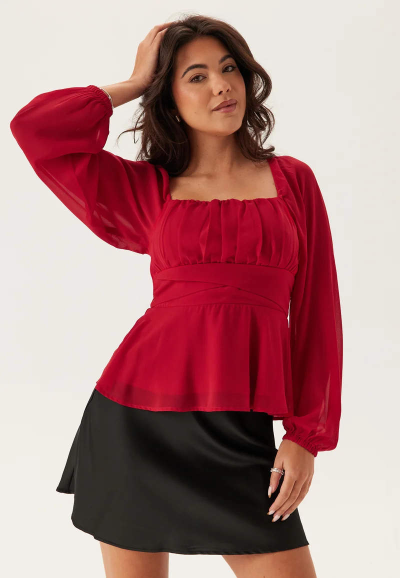 Square Neck L/S Georgette Blouse