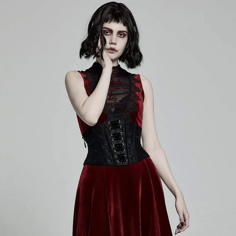 Gothic Jacquard Snörning Underbyst Korsetter för kvinnor Svart