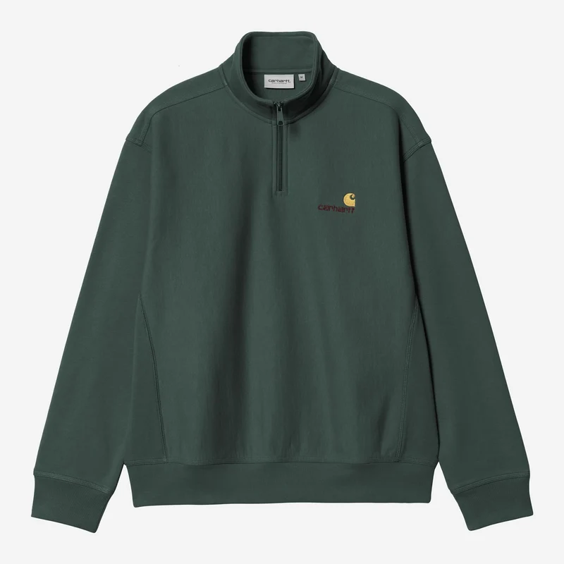 Carhartt WIP Herr Halv dragkedja American Script Träningstopp | Grönkålsgrön