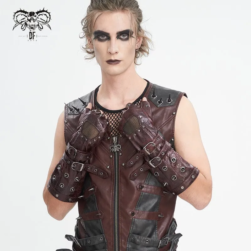 Gothic Dubbade Mesh Split Röda Halvfingerhandskar för män