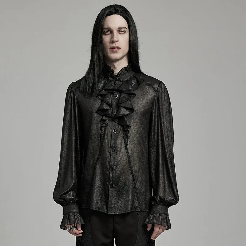 Gothic ståkrage puffärmad volangskjorta för män