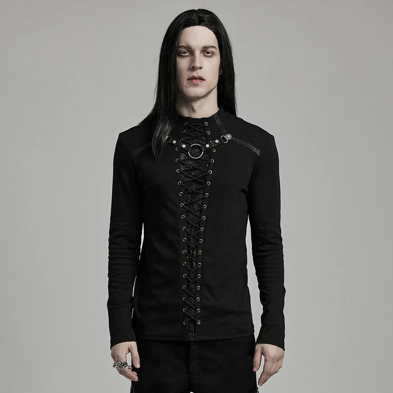 Punk Strappy Mesh Splice Dubbskjorta för män