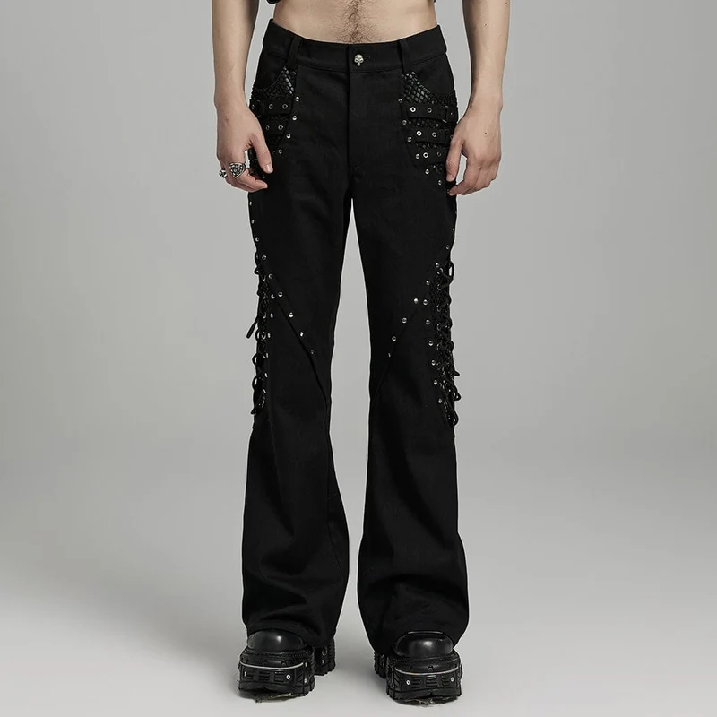 Mäns Punk Rock Mesh Split Eyelet Straps Utsvängda byxor