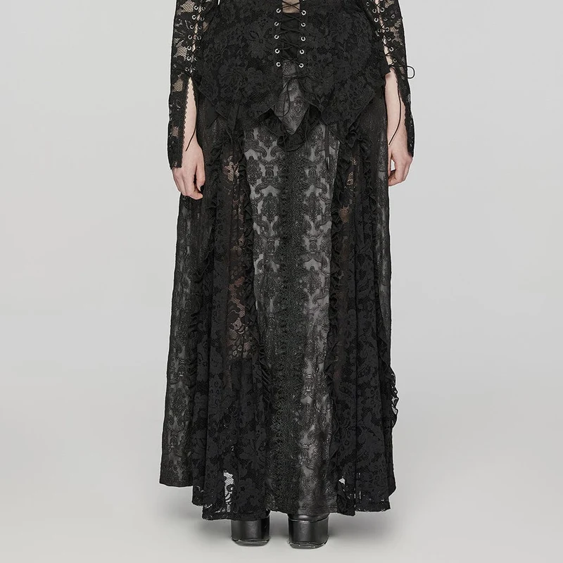 Kvinnors Plus Size Gothic volang spets Splits präglad kjol