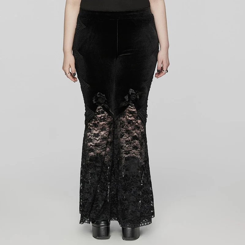 Damer Plus Size Gothic Rose Lace Splice Flarerd Pants