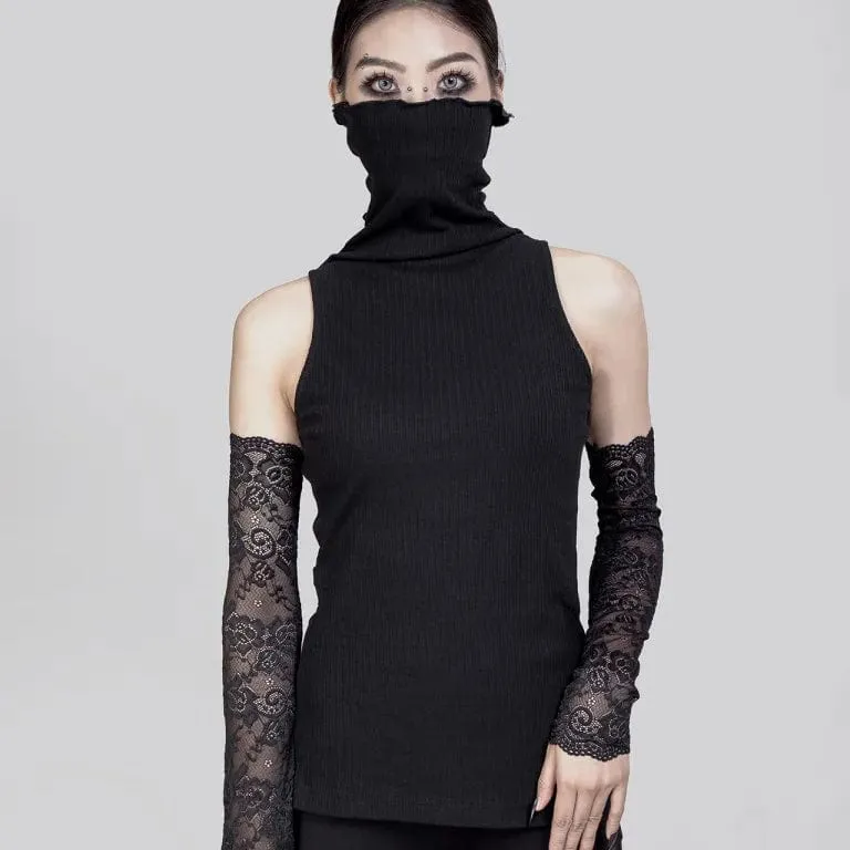 Punk-ribbad turtleneck-väst för kvinnor