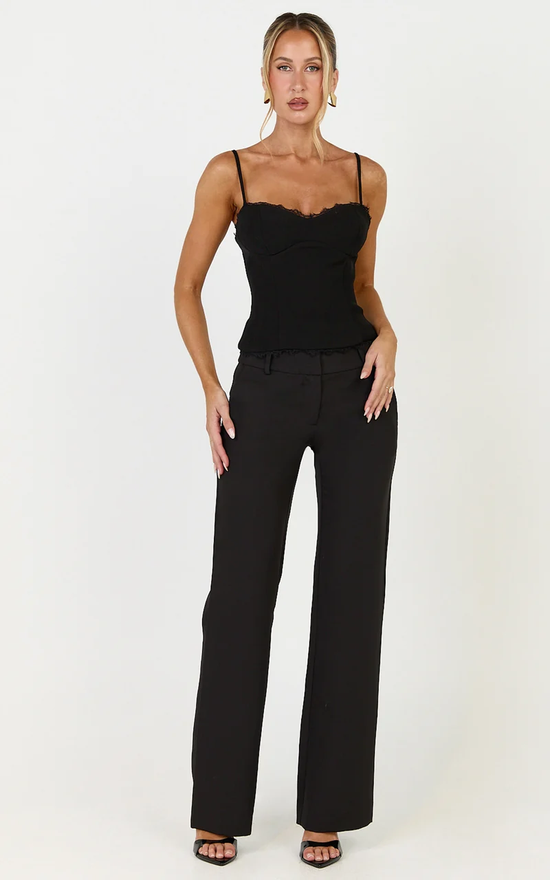Elliot Pants - Mid Rise Pinstripe Bootleg Pants in Black