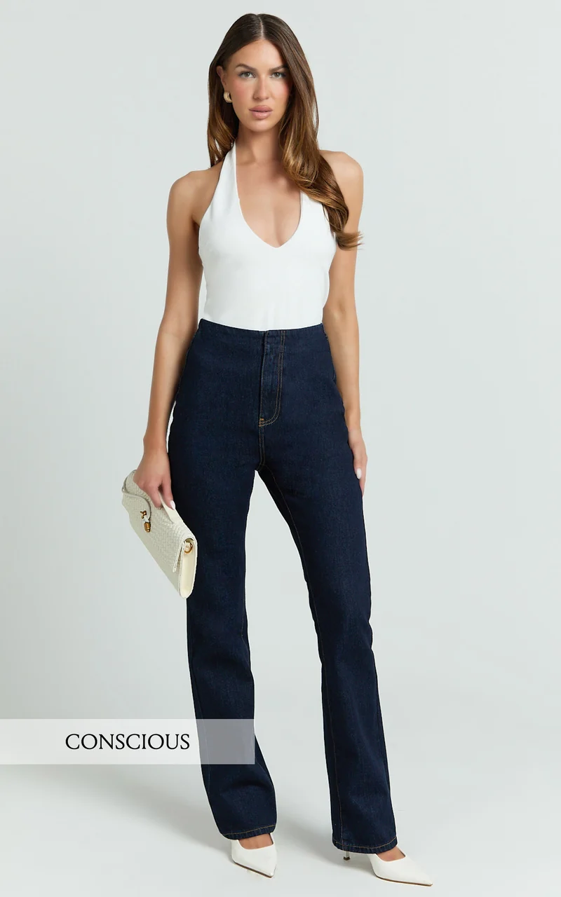 Tianna Jeans - High Waisted Fitted Straight Leg Jeans in Indigo Wash