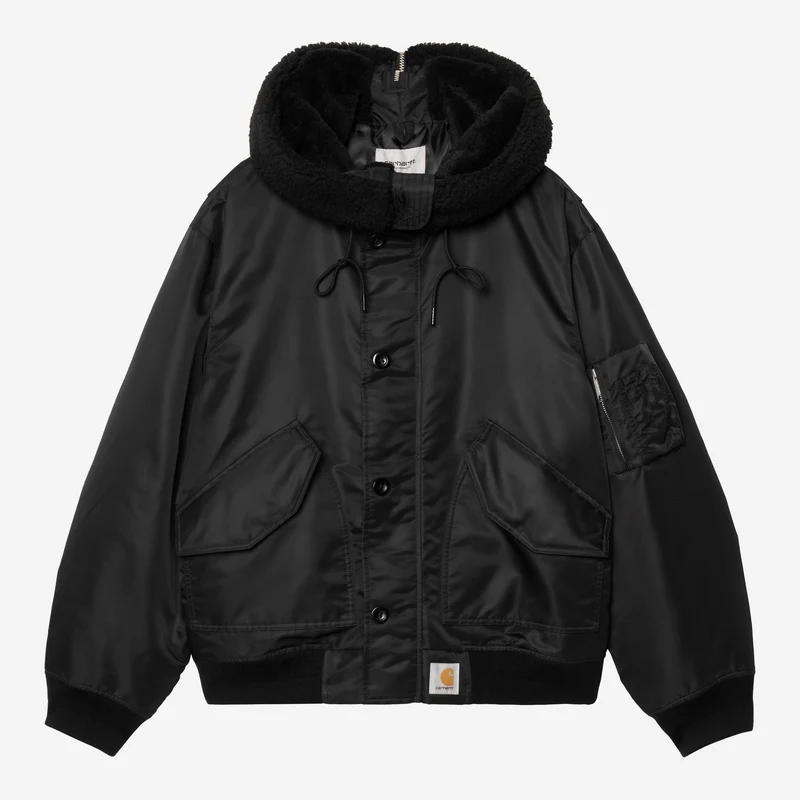Carhartt WIP Herr Oltera Bomberjacka med huva | Svart / Svart