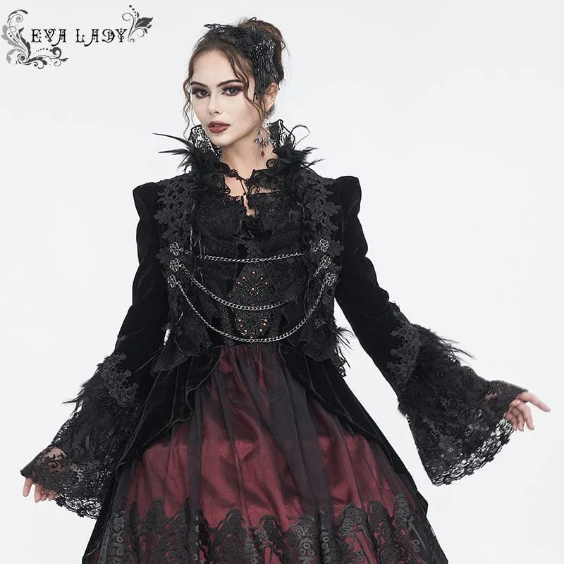 Gotisk stativkrage för kvinnor med blommig broderad fjäderjacka