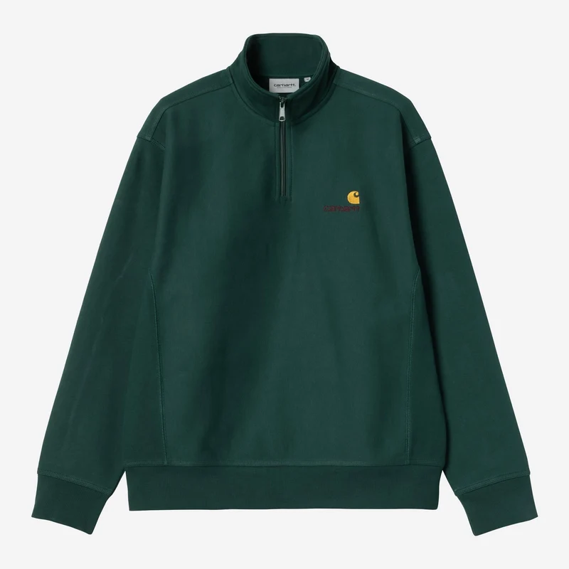 Carhartt WIP Herr Halv dragkedja American Script Träningströja | Mörk gran