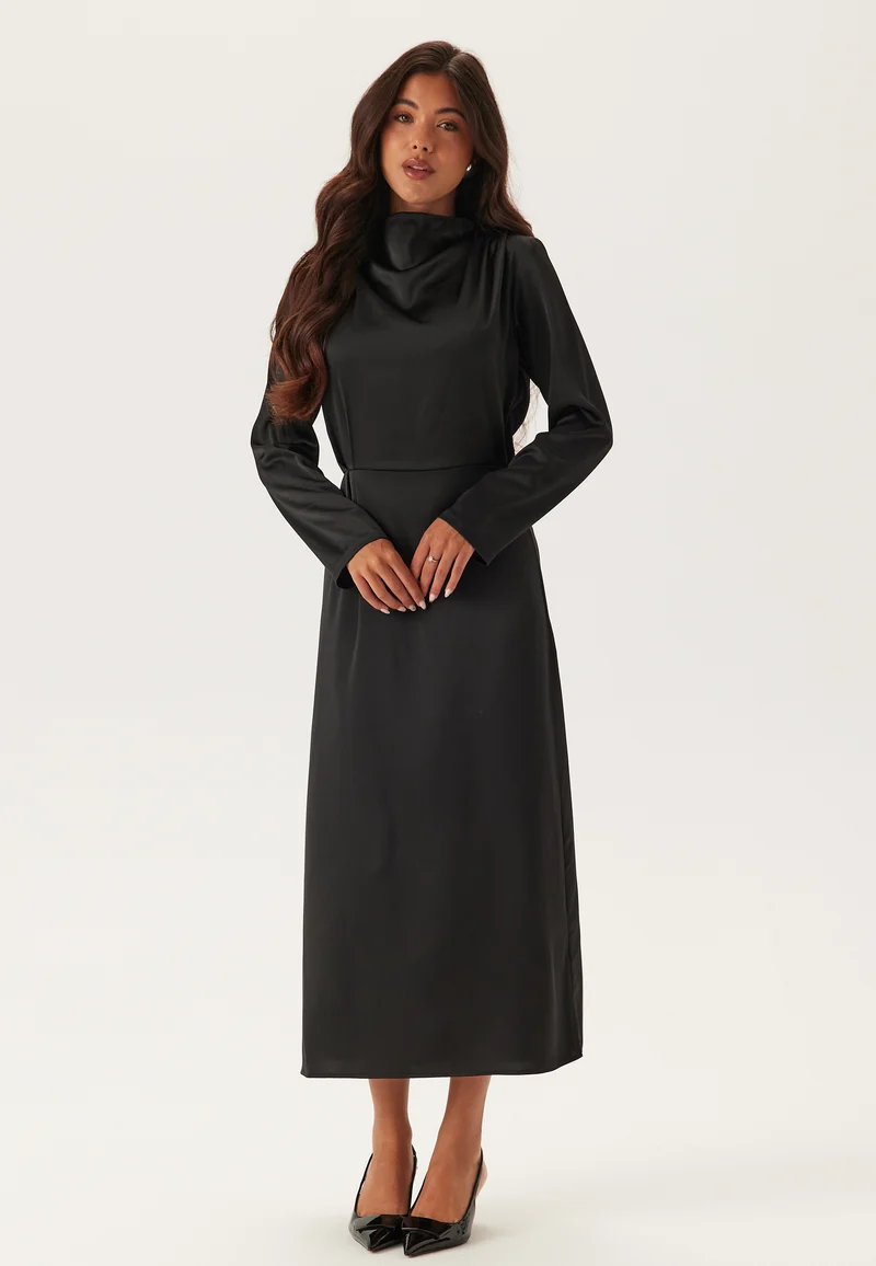 Satin Cowl Neck Midi Dress
