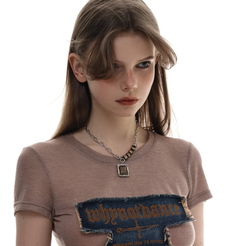 Kvinnors Punk pärlstav rektangel halsband
