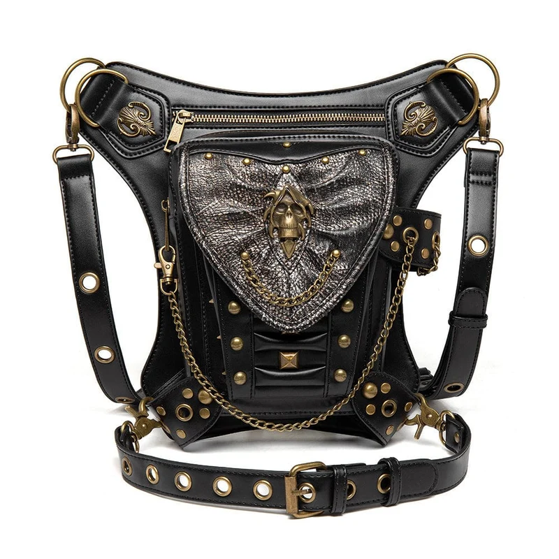 Steampunk Skull Chain Multifunktionell väska i konstläder för män