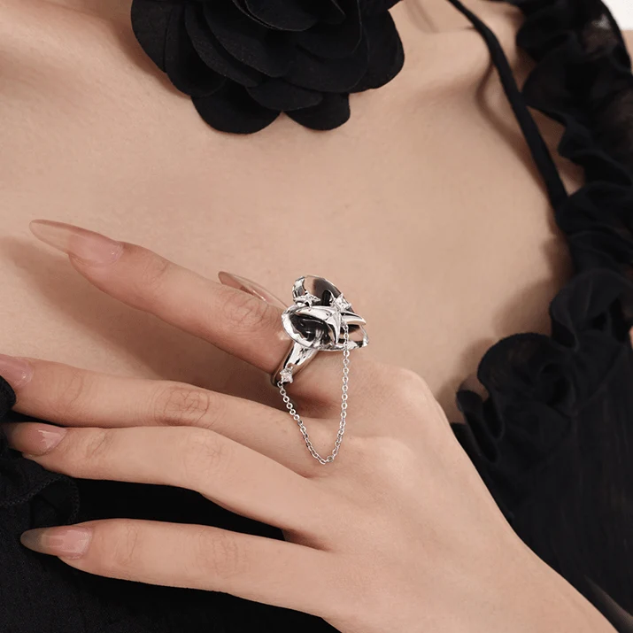 Grunge Star Heart Chain Ring för kvinnor