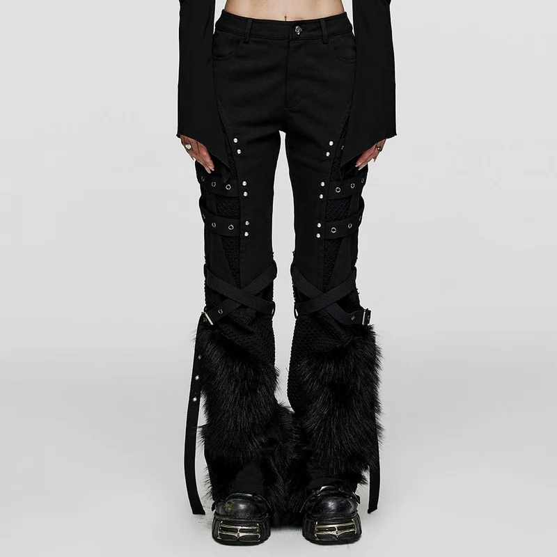 Punk Eyelet Mesh Splice Fluffy Pants för kvinnor