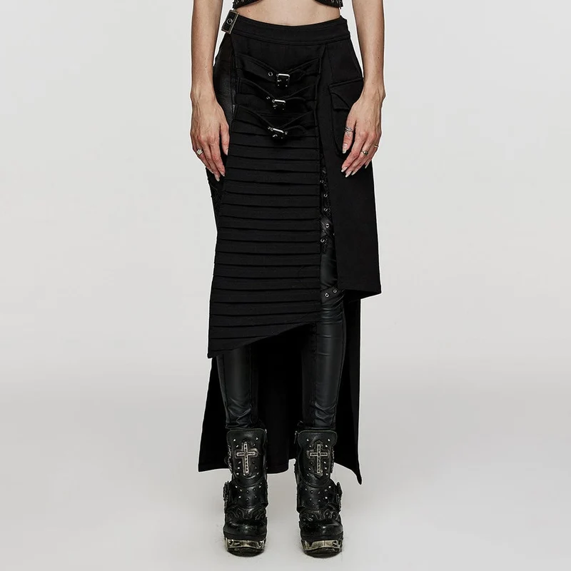 Punk Irregular Ruched Split Kjol för kvinnor